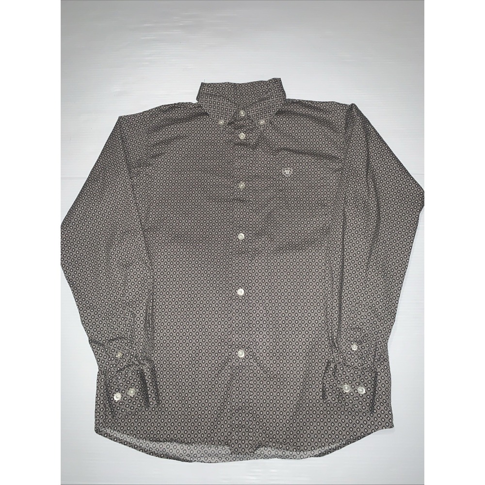 Ariat Shirt Boys Large 14/16 Gray Button Down Long Sleeve Ranch Western Cowboy